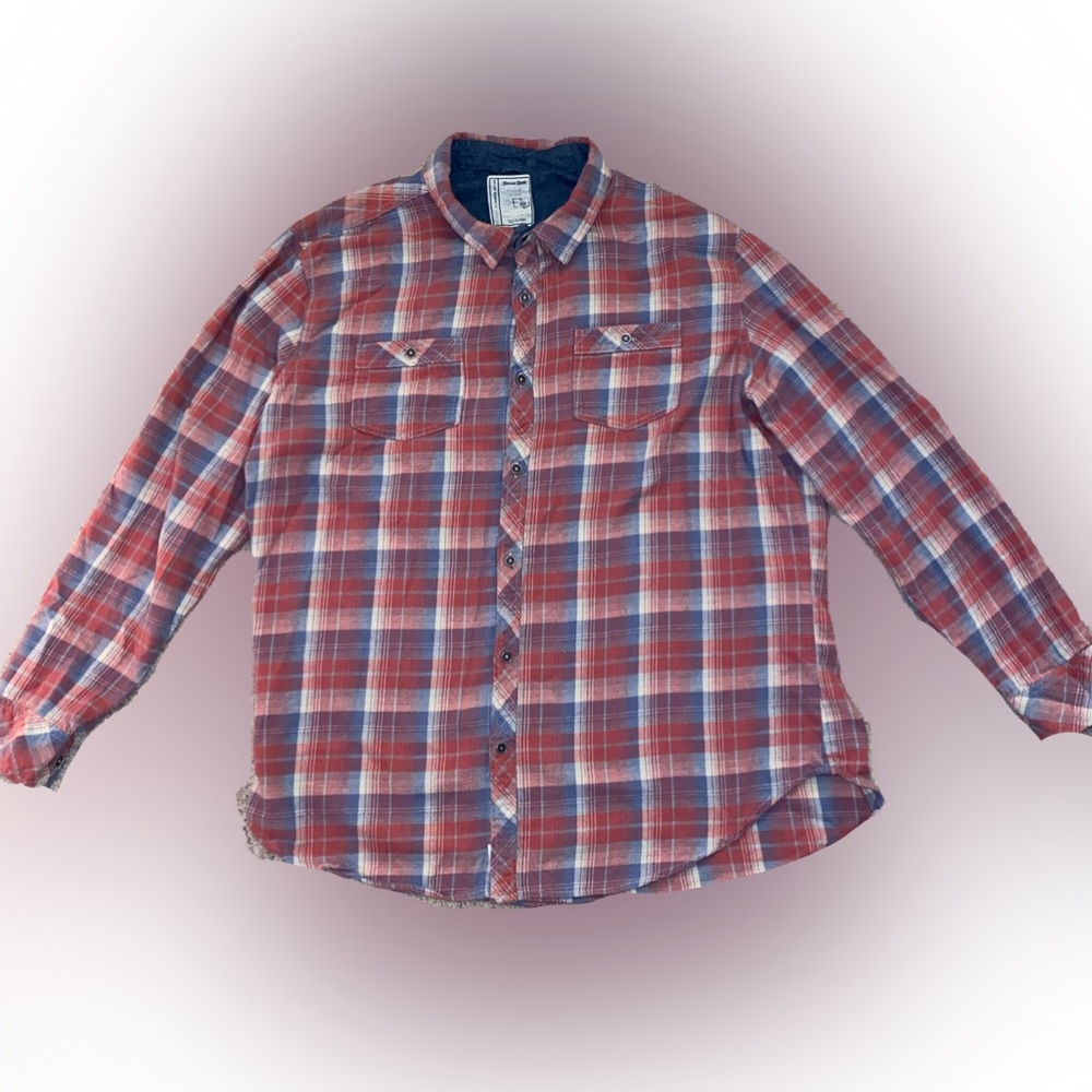 ALEXANDER JULIAN mens flannel, red white and blue plaid with 2 chest pockets